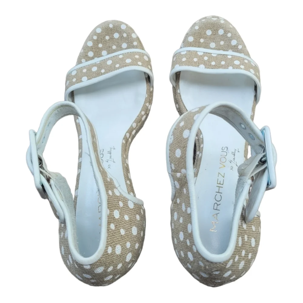 Marchez Vous White Dot LinenPlatform Heels, 8.5| Made in Italy.
